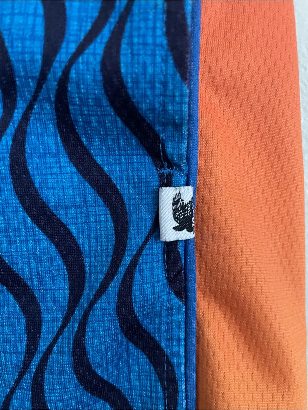 Men's Blue Wave Athletic Lacrosse Shorts with Orange Gradient Sides - Picture 3 of 7